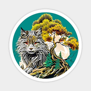 Wild Yokai Cat Bonsai Landscape Magnet